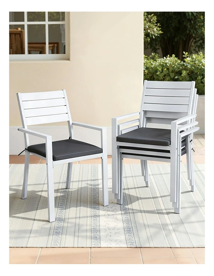Aluminum Outdoor Dining Stackable Lounge Chairs 4 Pieces in White image 3