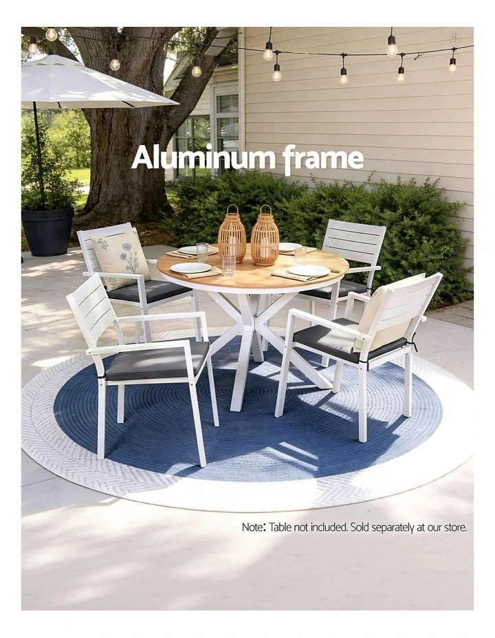 Aluminum Outdoor Dining Stackable Lounge Chairs 4 Pieces in White image 5