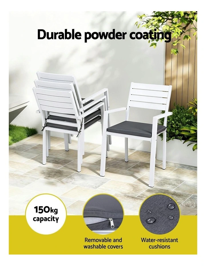 Aluminum Outdoor Dining Stackable Lounge Chairs 4 Pieces in White image 6