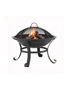 Fire Pit With Mesh Lid And Fire Picker in Black