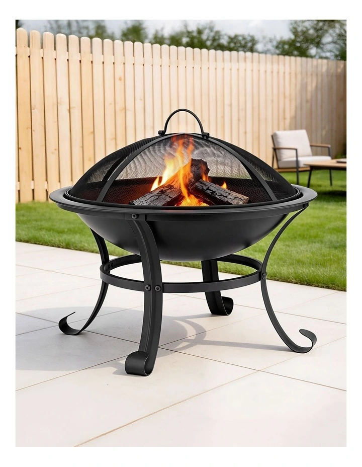 Fire Pit With Mesh Lid And Fire Picker in Black image 2