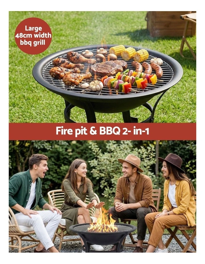 Fire Pit With Mesh Lid And Fire Picker in Black image 5