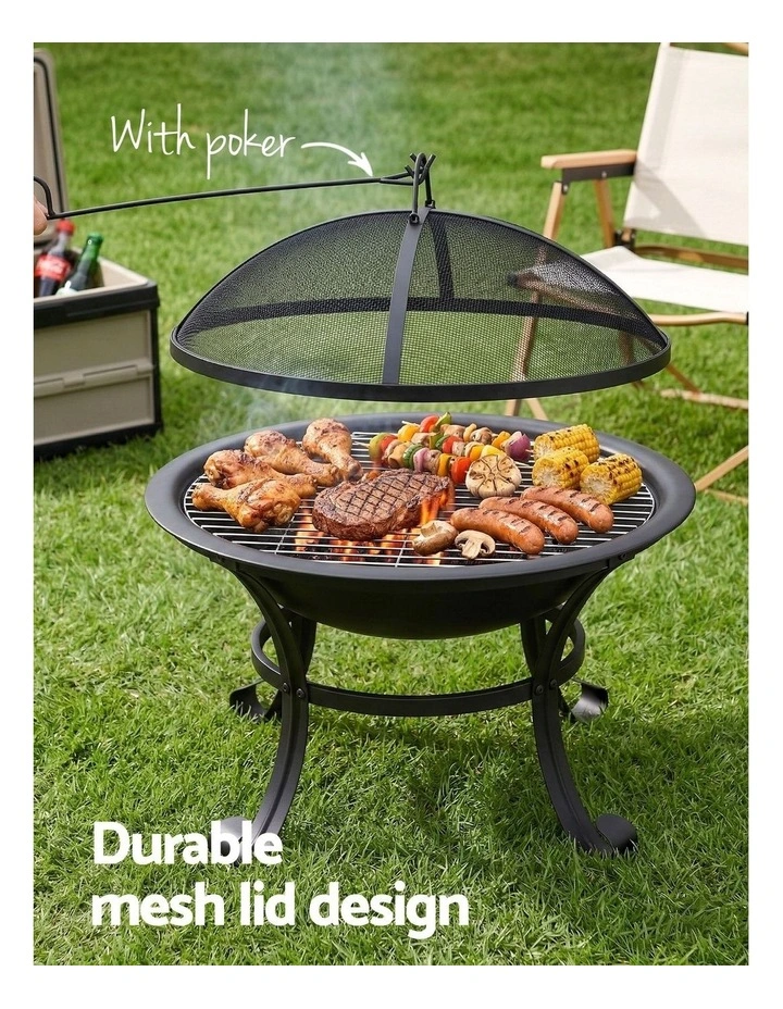 Fire Pit With Mesh Lid And Fire Picker in Black image 6