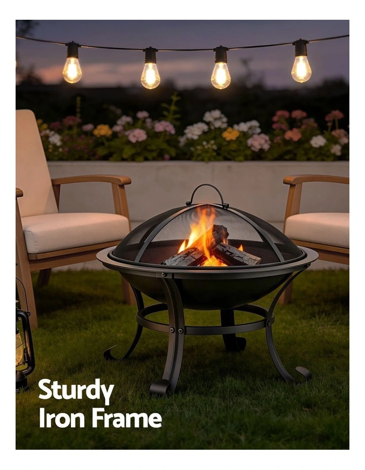 Fire Pit With Mesh Lid And Fire Picker in Black image 7