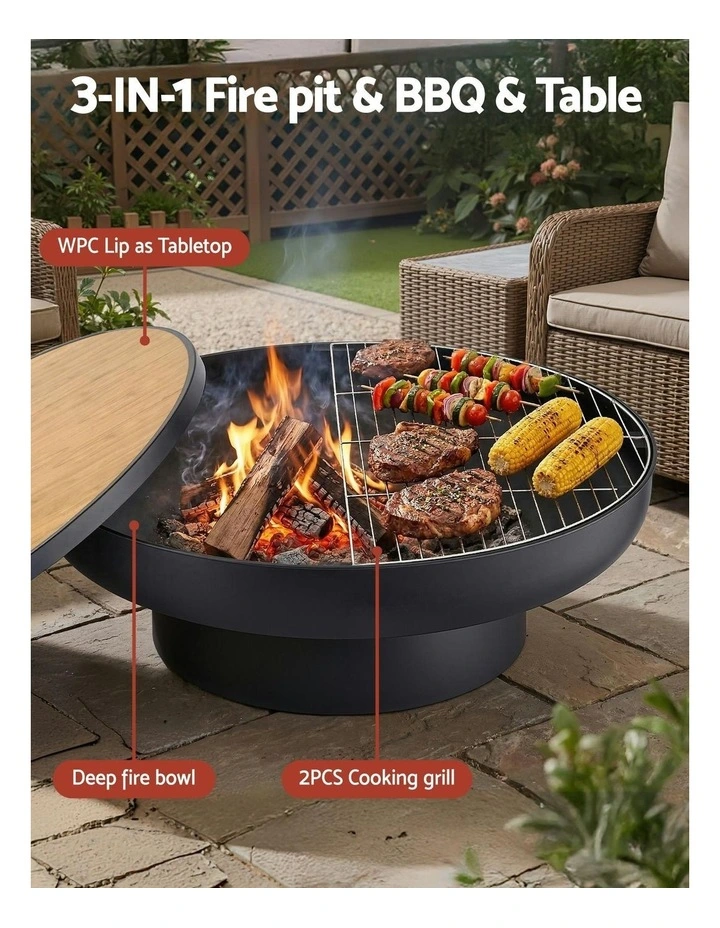 Fire Pit Table With Lid in Black image 5