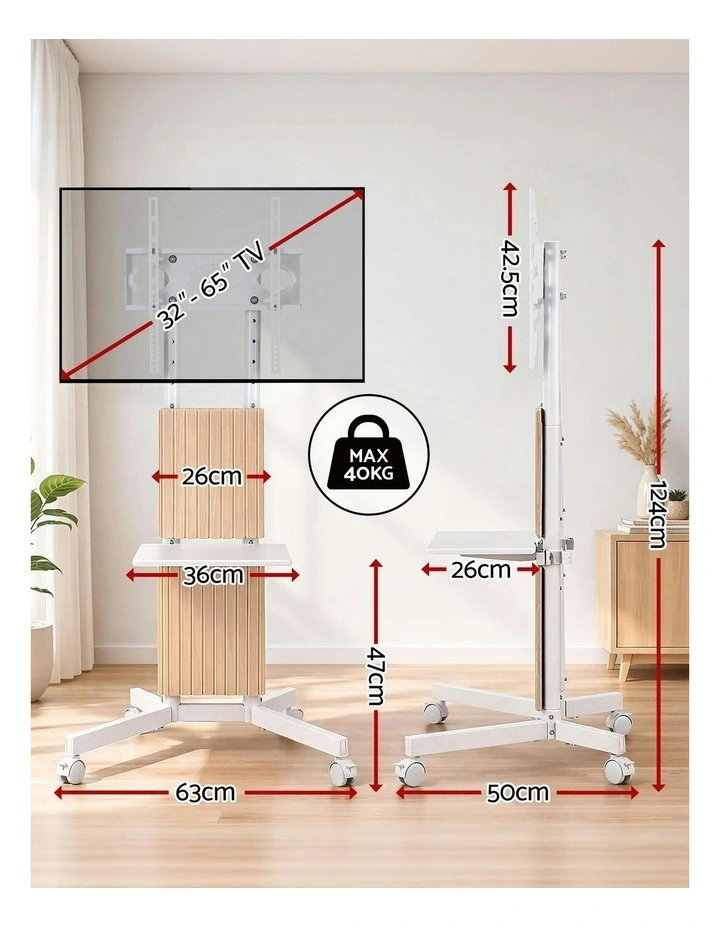 Mobile TV Floor Stand for 32-65" in White image 4