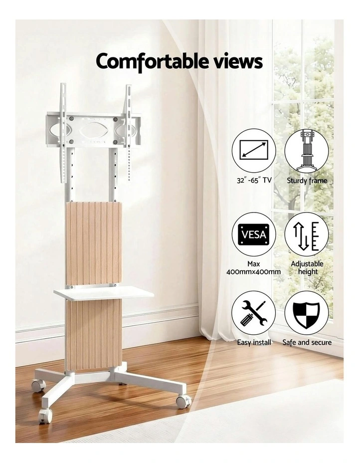 Mobile TV Floor Stand for 32-65" in White image 5