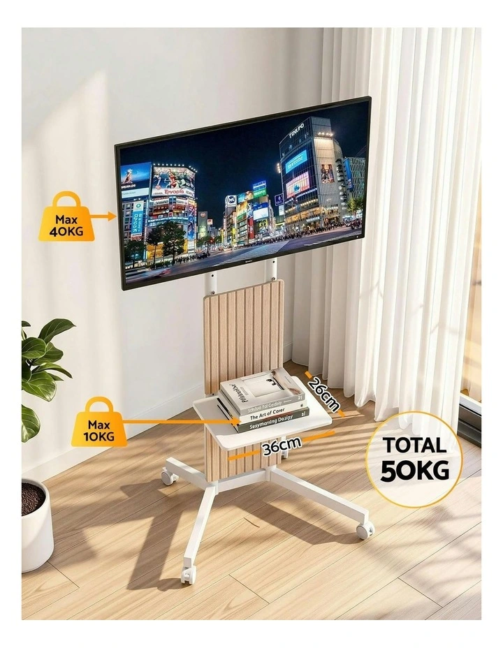 Mobile TV Floor Stand for 32-65" in White image 6