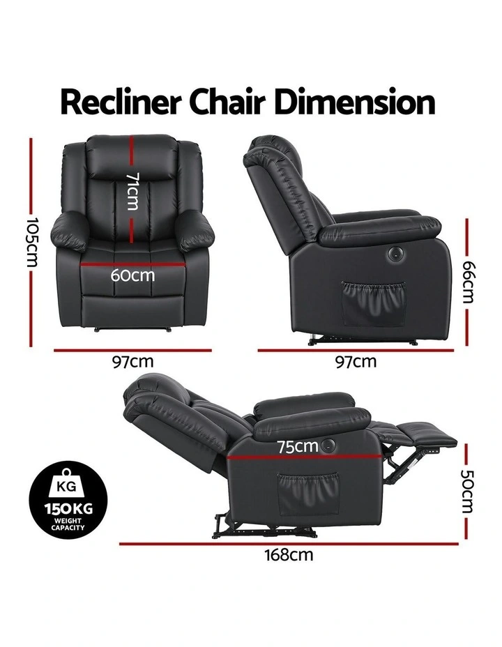 Massage Recliner Chair Sofa in Black image 4