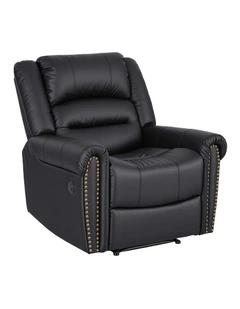 Leather Manual Recliner Chair with USB in Black