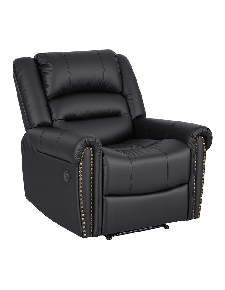 Leather Manual Recliner Chair with USB in Black image 1