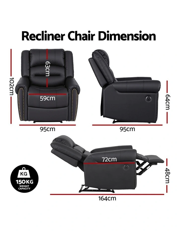 Leather Manual Recliner Chair with USB in Black image 3