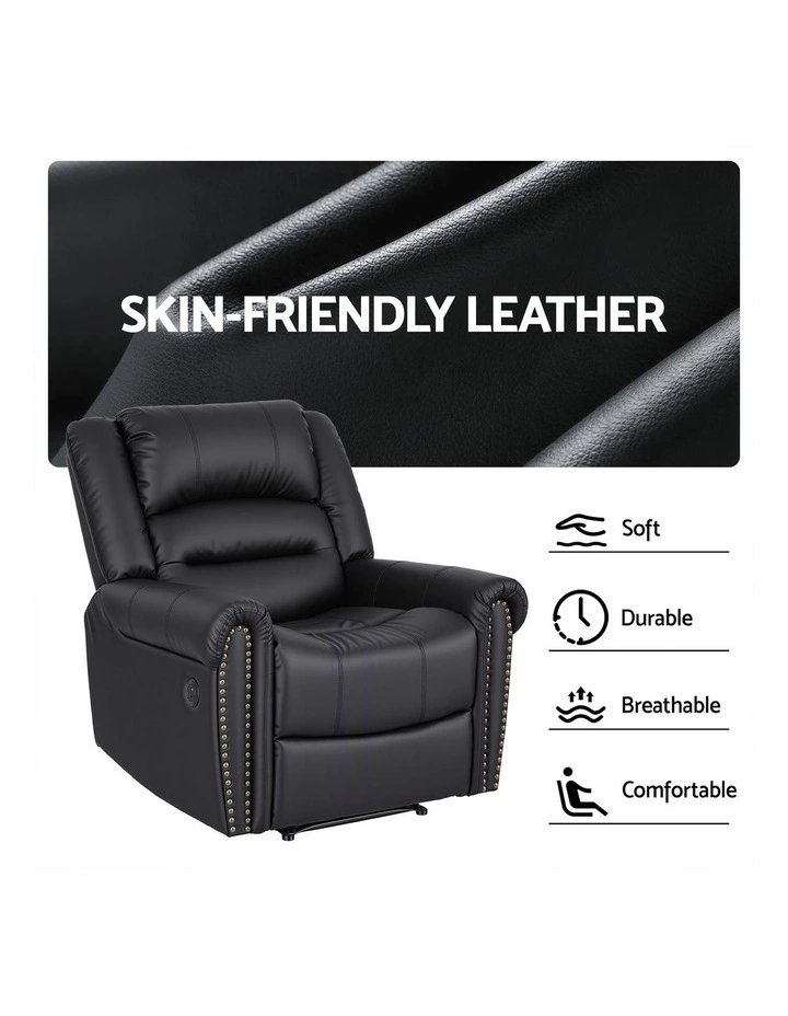 Leather Manual Recliner Chair with USB in Black image 7
