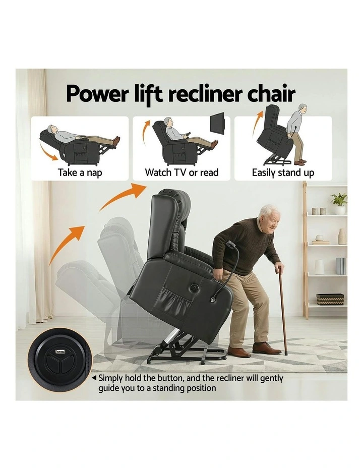 Power Lift Recliner Sofa Chair in Black image 7