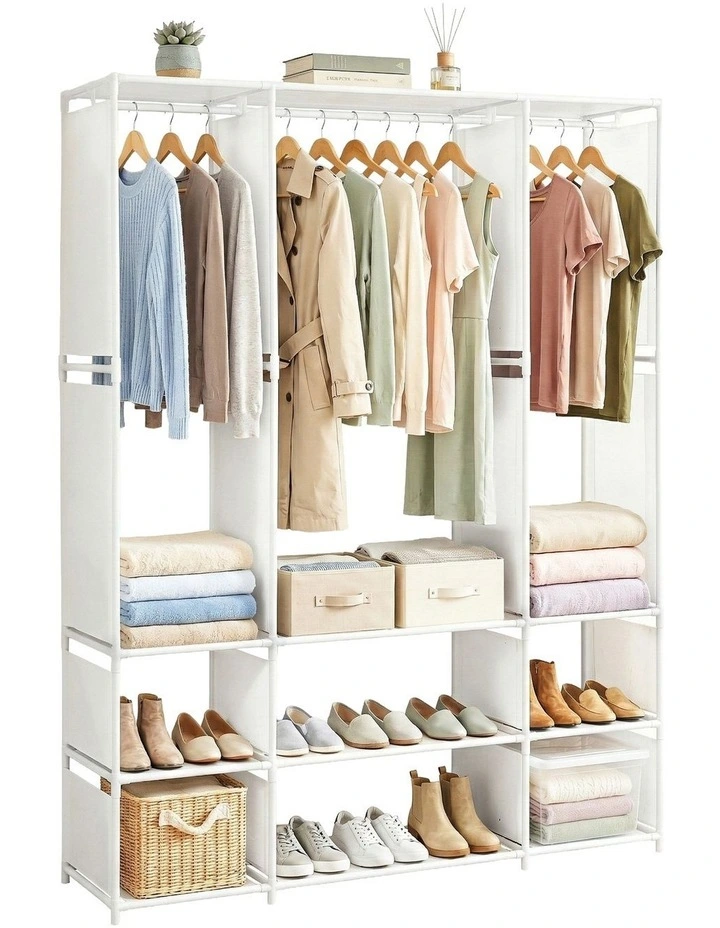 Large Portable Clothes Closet Wardrobe with Open Shelf in White image 1