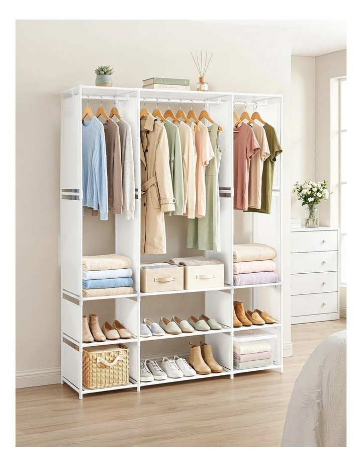Large Portable Clothes Closet Wardrobe with Open Shelf in White image 2