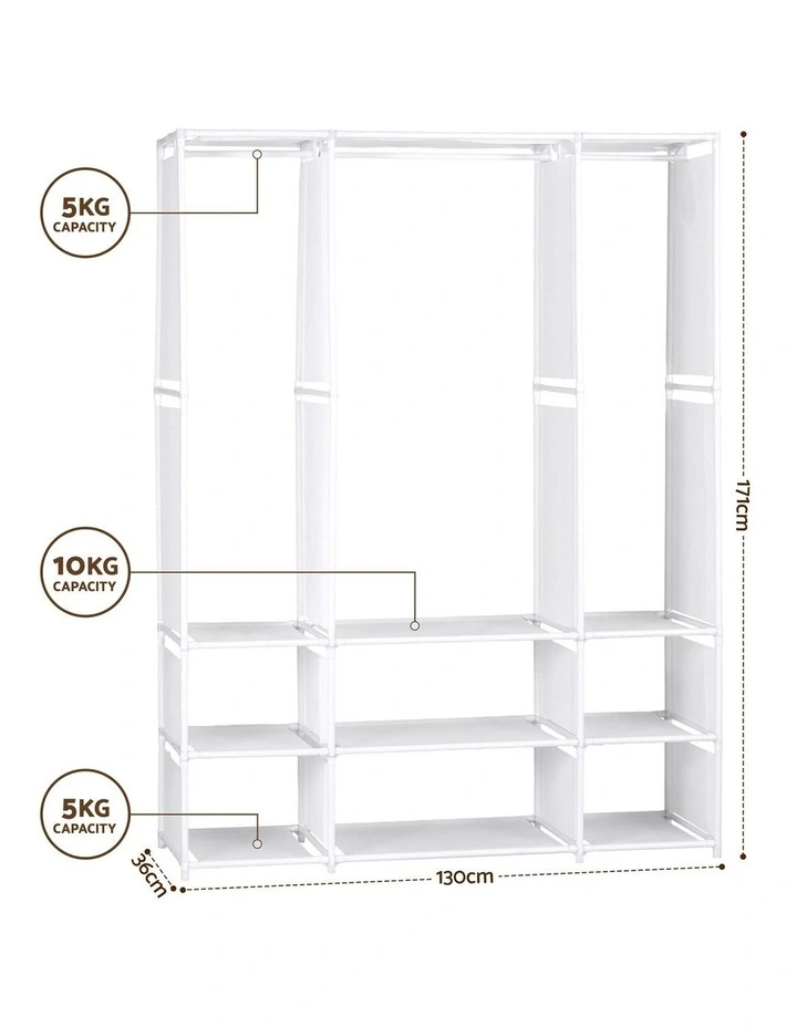 Large Portable Clothes Closet Wardrobe with Open Shelf in White image 3