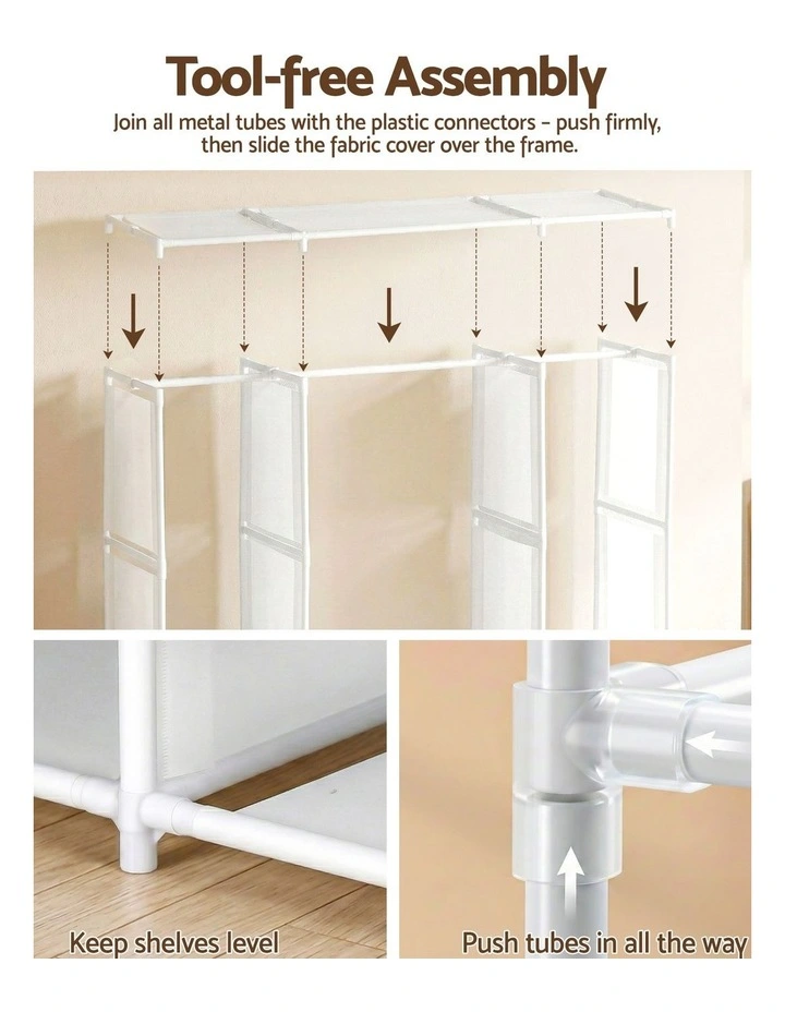 Large Portable Clothes Closet Wardrobe with Open Shelf in White image 6