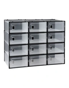Shoe Storage Stackable Box Do It Yourself Set of 12 Black