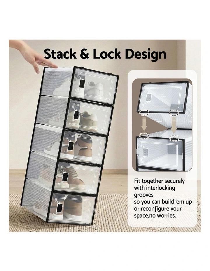 Shoe Storage Stackable Box Do It Yourself Set of 12 Black image 5