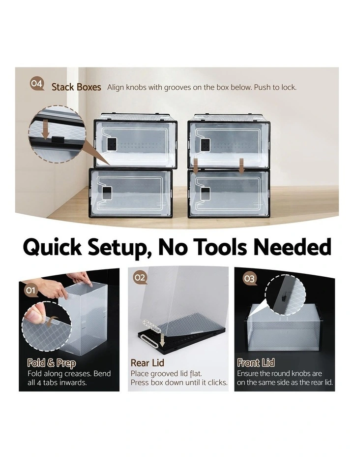 Shoe Storage Stackable Box Do It Yourself Set of 12 Black image 6