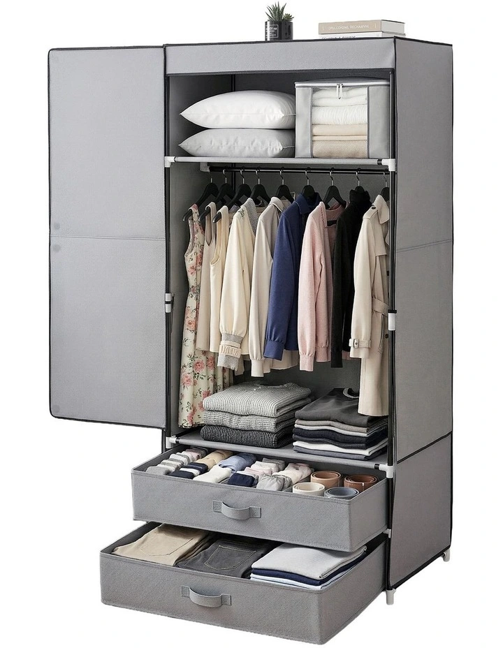 Large Portable Clothes Closet Wardrobe in Grey image 1
