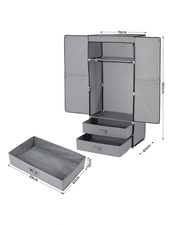 Large Portable Clothes Closet Wardrobe in Grey image 4