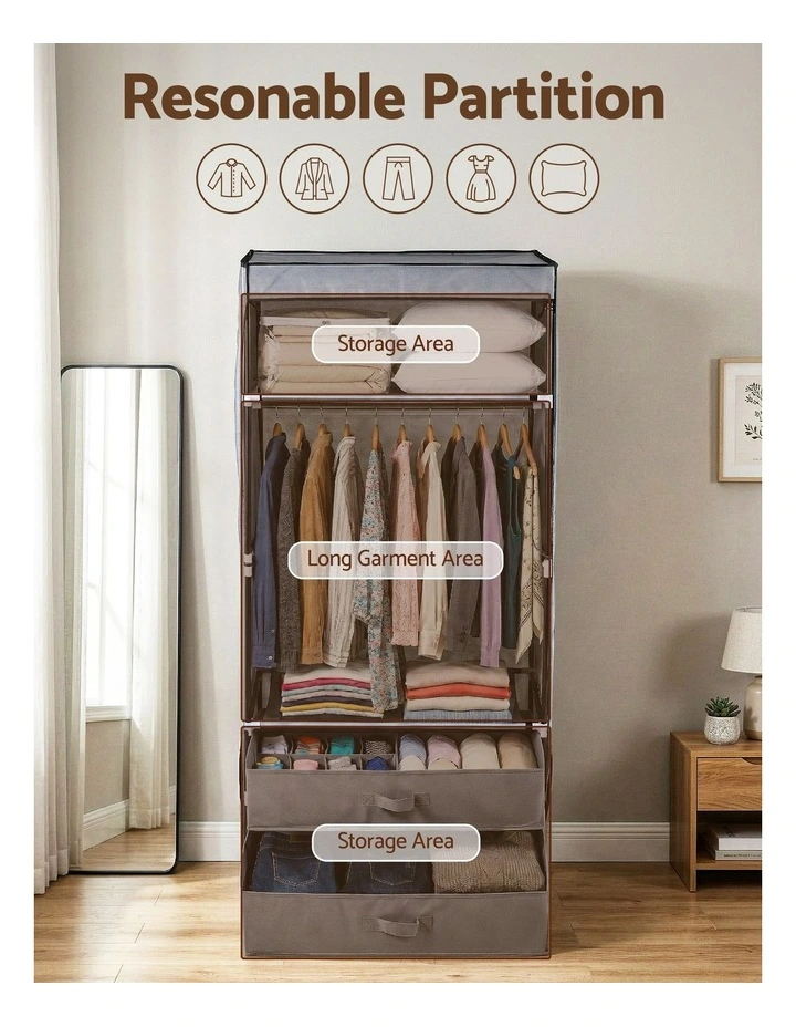 Large Portable Clothes Closet Wardrobe in Grey image 5