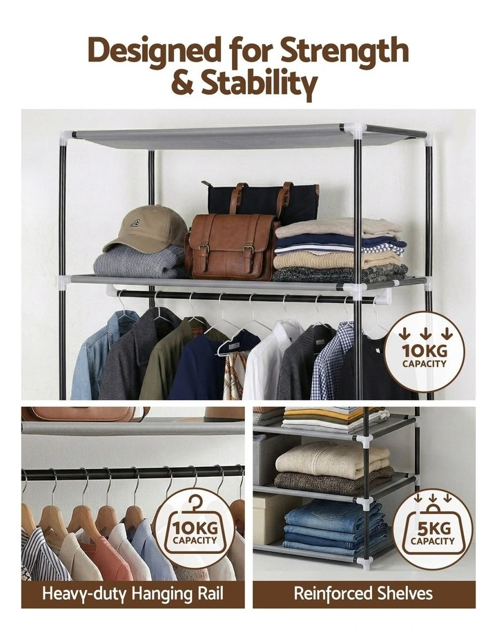 Large Portable Clothes Closet Wardrobe in Grey image 6