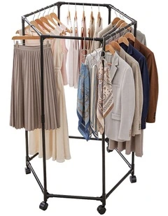 Airer Rail Coat Stand Adjustable Hanger Clothes Rack in Black