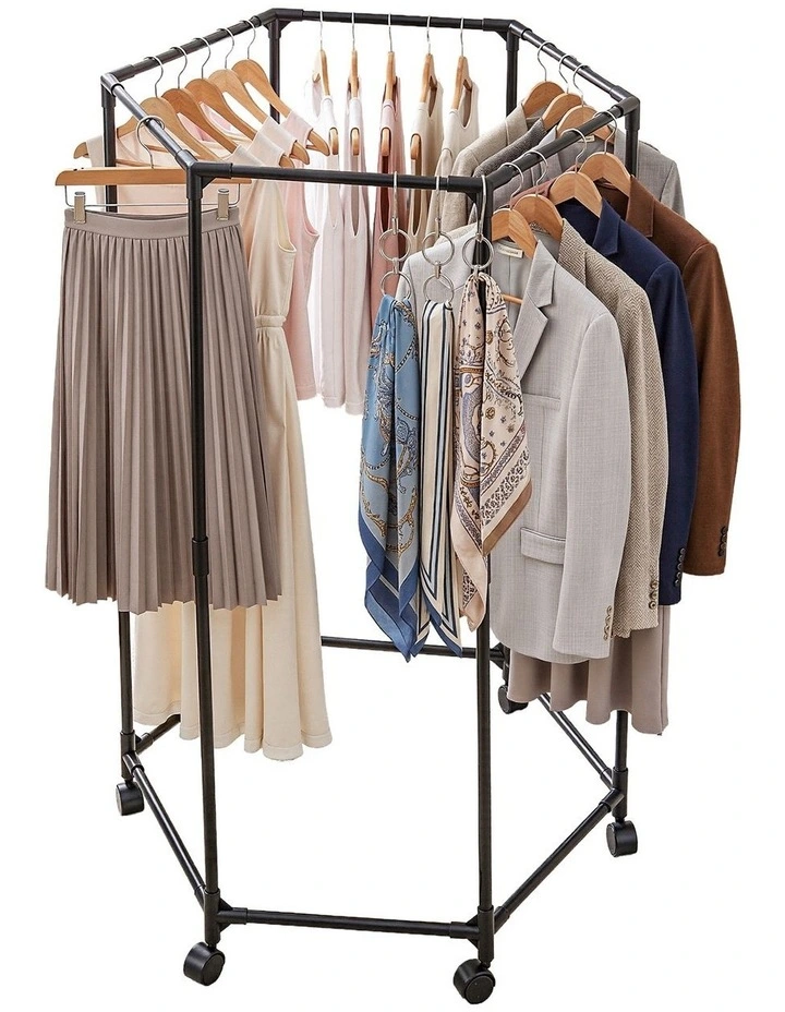 Airer Rail Coat Stand Adjustable Hanger Clothes Rack in Black image 1