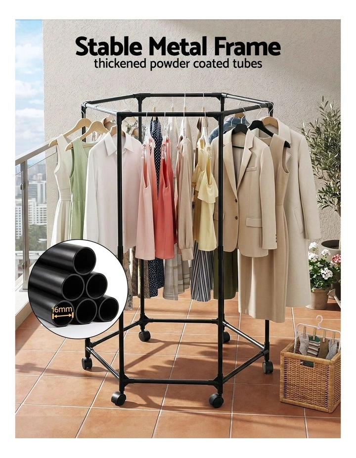 Airer Rail Coat Stand Adjustable Hanger Clothes Rack in Black image 5