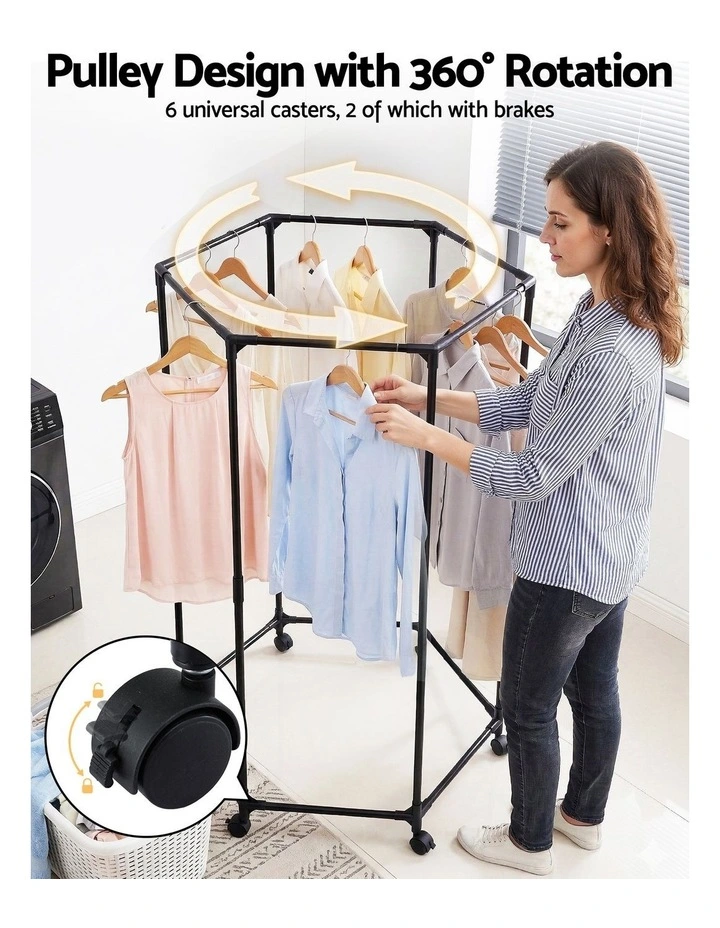 Airer Rail Coat Stand Adjustable Hanger Clothes Rack in Black image 6