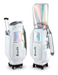 Golf Cart Bag Rolling Buggy Synthetic Leather Club Organiser in White