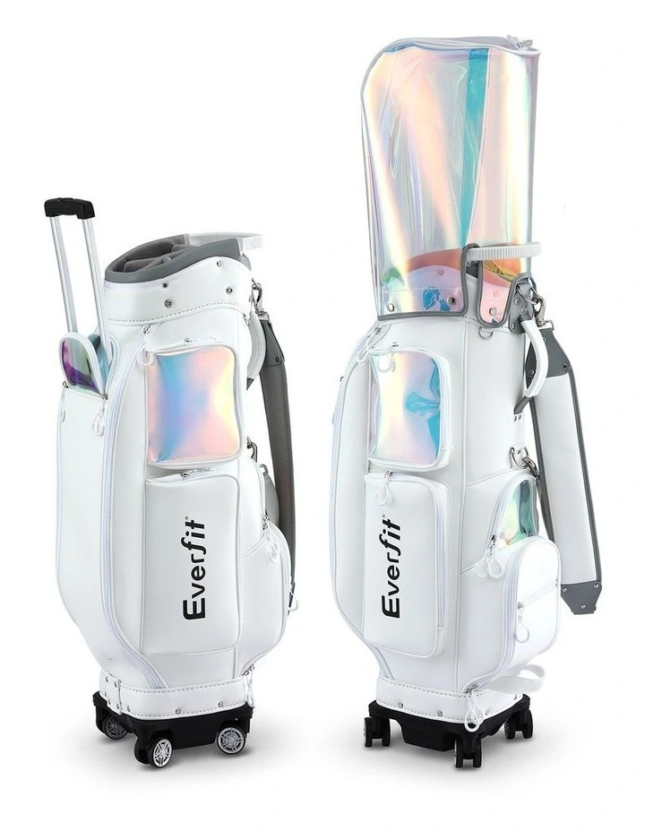 Golf Cart Bag Rolling Buggy Synthetic Leather Club Organiser in White image 1
