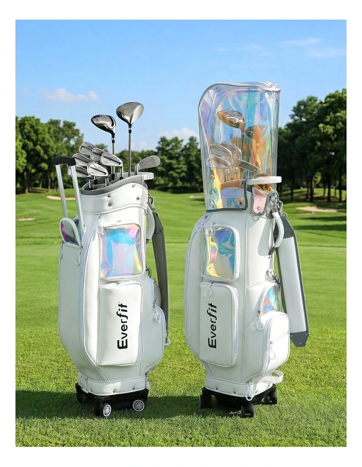 Golf Cart Bag Rolling Buggy Synthetic Leather Club Organiser in White image 2