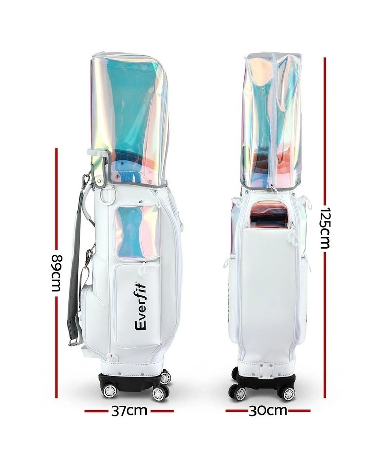 Golf Cart Bag Rolling Buggy Synthetic Leather Club Organiser in White image 3