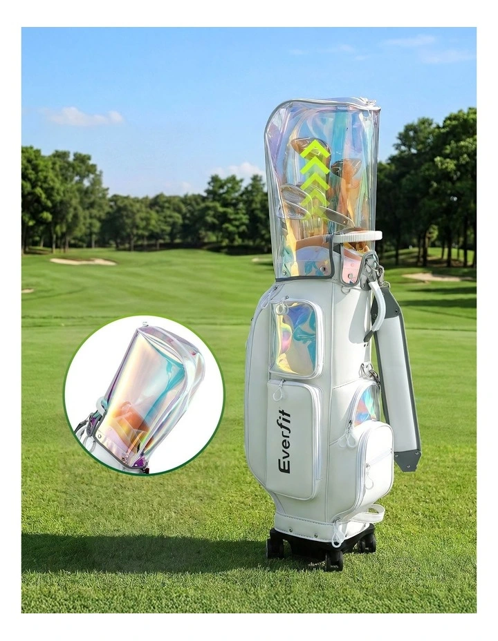 Golf Cart Bag Rolling Buggy Synthetic Leather Club Organiser in White image 5