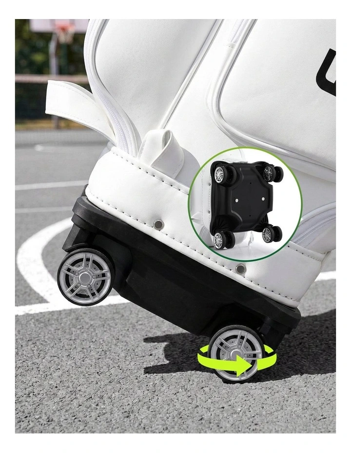 Golf Cart Bag Rolling Buggy Synthetic Leather Club Organiser in White image 6