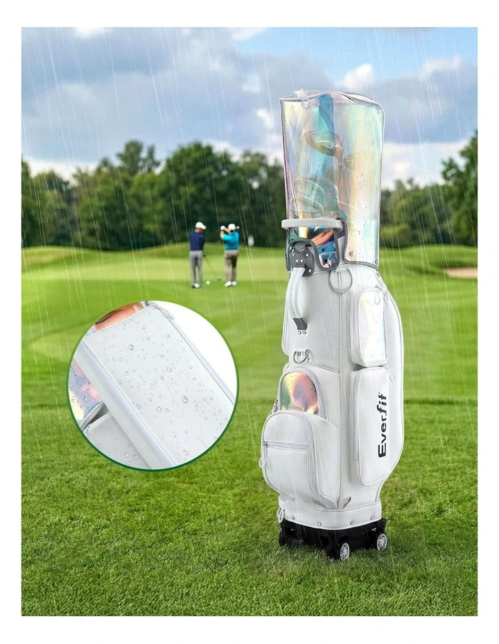 Golf Cart Bag Rolling Buggy Synthetic Leather Club Organiser in White image 7