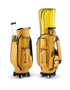 Golf Cart Bag Rolling Synthetic Leather Buggy Club Organiser in Yellow