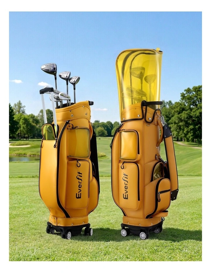 Golf Cart Bag Rolling Synthetic Leather Buggy Club Organiser in Yellow image 2