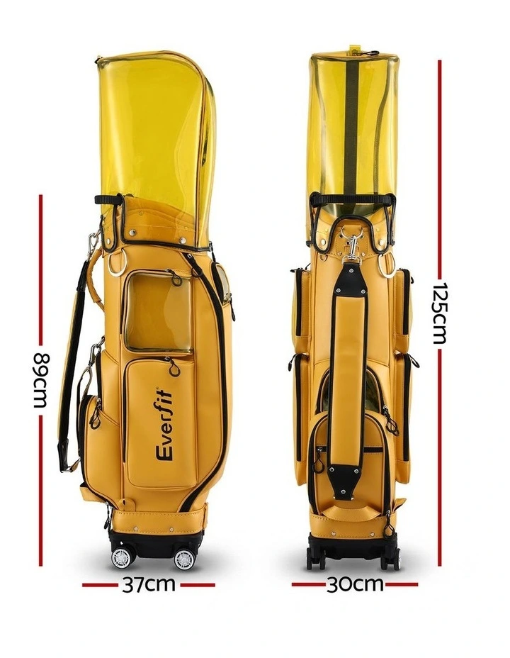 Golf Cart Bag Rolling Synthetic Leather Buggy Club Organiser in Yellow image 3