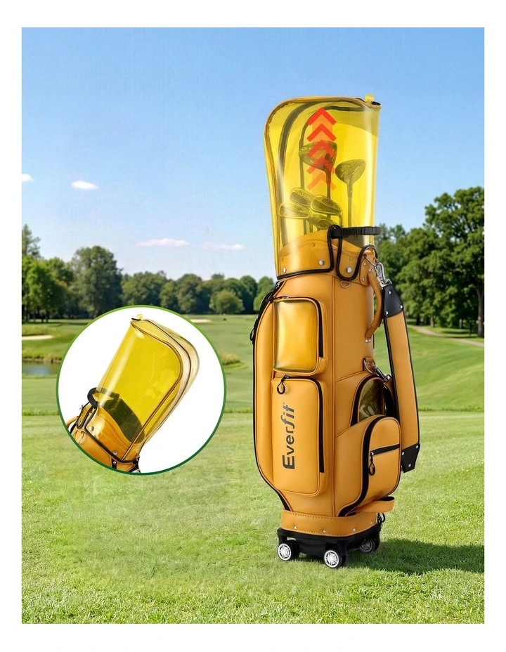 Golf Cart Bag Rolling Synthetic Leather Buggy Club Organiser in Yellow image 5