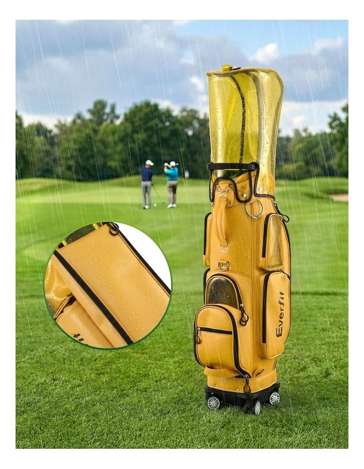Golf Cart Bag Rolling Synthetic Leather Buggy Club Organiser in Yellow image 7