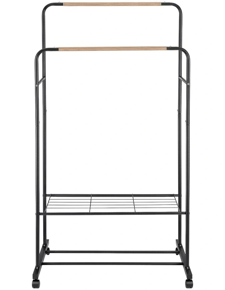Double Rod Airer Rail Coat Stand Adjustable Hanger Clothes Rack in Black image 4