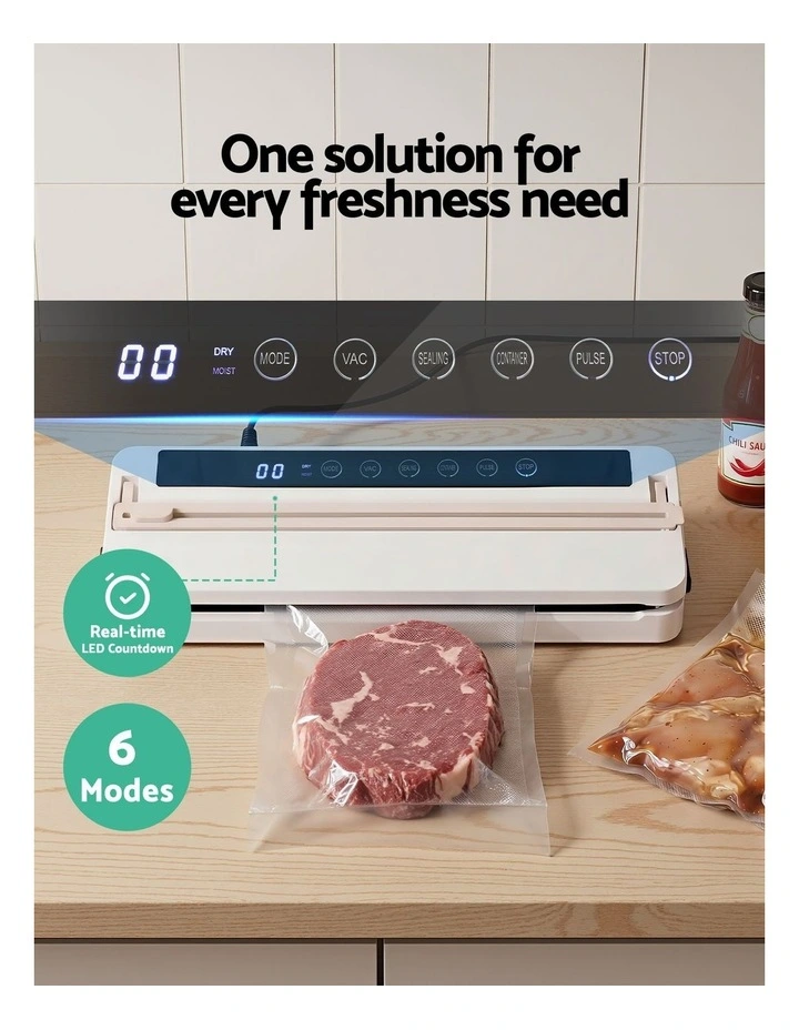 Fresh Storage Auto Seal Slide Cutter 6 Modes Food Vacuum Sealer Machine in White image 5
