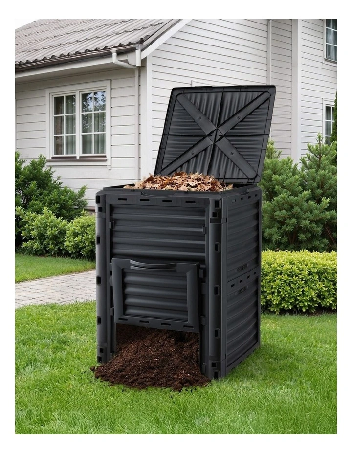 Heavy-Duty Outdoor Composter with Top Lid Bottom Door Compost Bin 300L in Black image 2