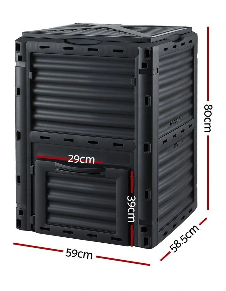 Heavy-Duty Outdoor Composter with Top Lid Bottom Door Compost Bin 300L in Black image 3