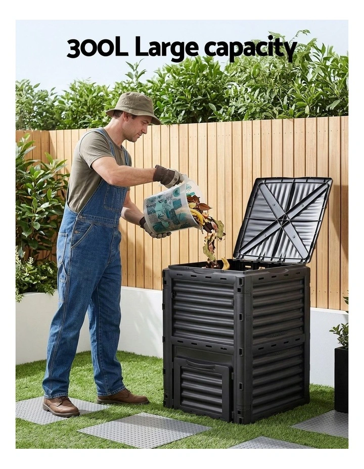 Heavy-Duty Outdoor Composter with Top Lid Bottom Door Compost Bin 300L in Black image 5